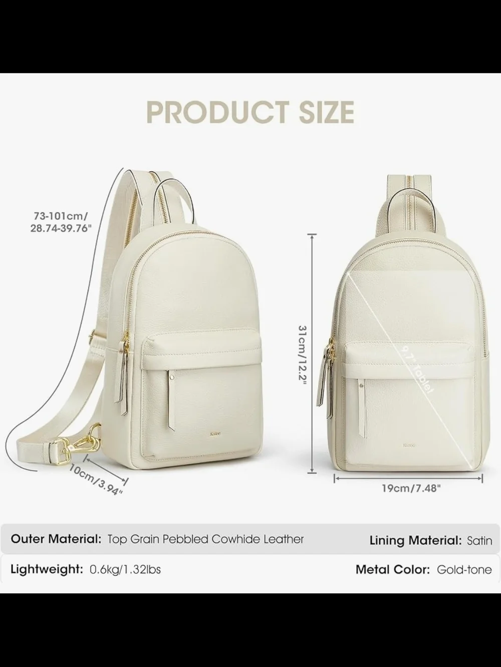 Cream Leather Crossbody Sling Bag - Women